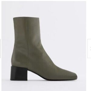Zara olive square toe ankle boot NWT